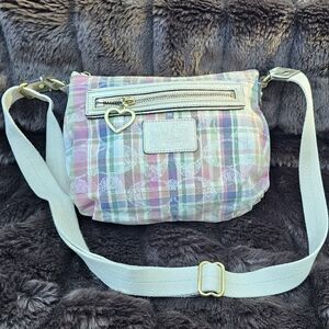 Coach Daisy Poppy Madras Signature plaid crossbody with gold accents